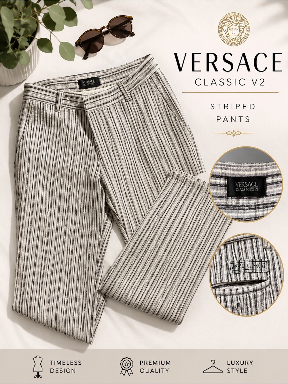 Versace Classic V2  Striped Pants — Black & White
